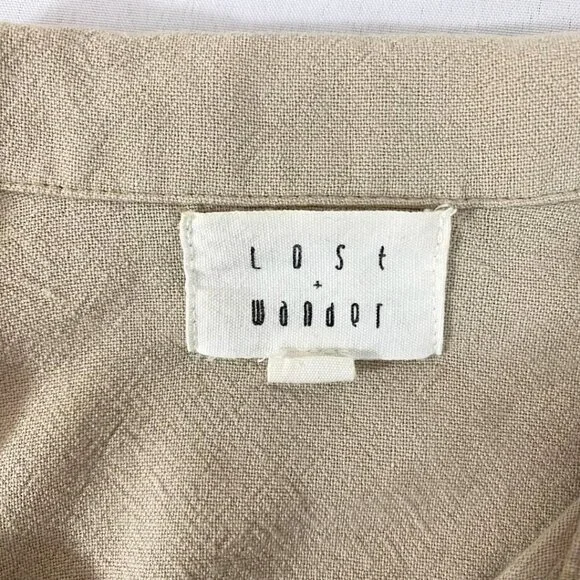 LOST + WANDER LINEN BLEND SAFARI BELTED CROPPED JUMPSUIT IN BEIGE - S - Picture 7 of 10